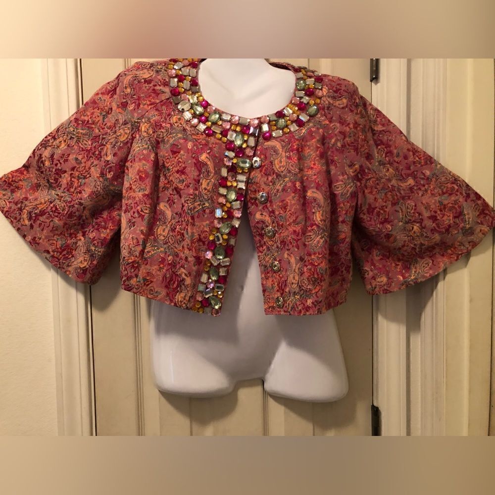 Pink paisley  M shirt Blazer with bling - fabric has a sheen to it